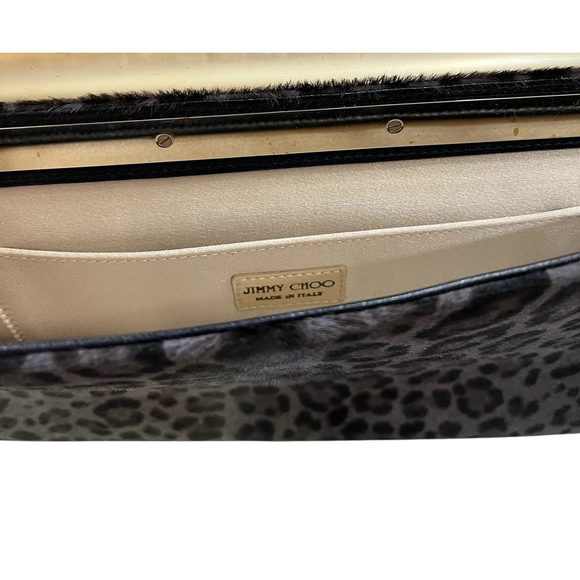 Jimmy Choo Calf Hair Leopard Print Clutch Purse W/Bag Cert. Authenticity Clean - Picture 4 of 10